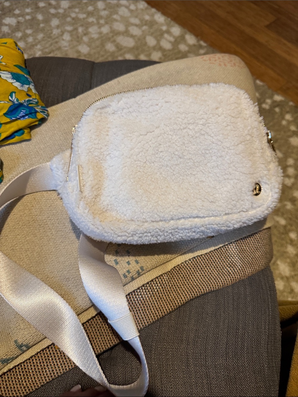 Lululemon White Sherpa with Gold detail Crossbody Bag XL
